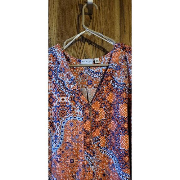 NWT Kim Rogers orange/blue design sleeveless blouse - Picture 2 of 7